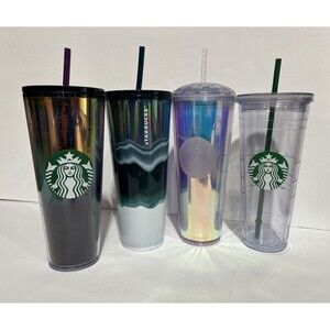 Starbucks Lot of 4 Tumbler Cold Cups With Straws 24oz